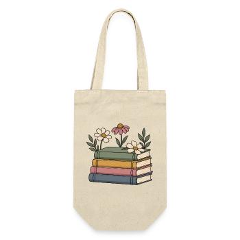 Bücher und Wildblumen - Geschenkbeutel für Flaschen - Natur - Vorne