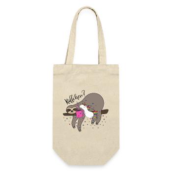Käffchen Einhorn Faultier Kaffeetasse Büro Kaffee - Geschenkbeutel für Flaschen - Natur - Vorne