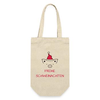 Frohe Weihnachten Schwein I Frohe Schweinachten - Geschenkbeutel für Flaschen - Natur - Vorne