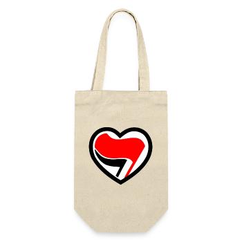 Antifa Logo in Herzform - Geschenkbeutel für Flaschen - Natur - Vorne