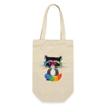 Waschbär mit Brille in Regenbogen Farben - Geschenkbeutel für Flaschen - Natur - Vorne