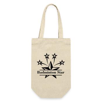 Stern mit Balken dazwischen und Text "Badminton Star" - Geschenkbeutel für Flaschen - Natur - Vorne