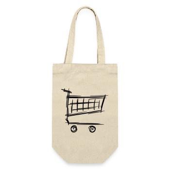 Leerer Einkaufswagen, Zeichnung, Shopping Symbol - Geschenkbeutel für Flaschen - Natur - Vorne