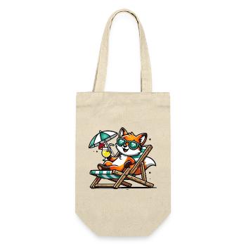 Renard de dessin animé joyeux sur la plage sur une chaise longue - Sac à bouteille - nature - Devant