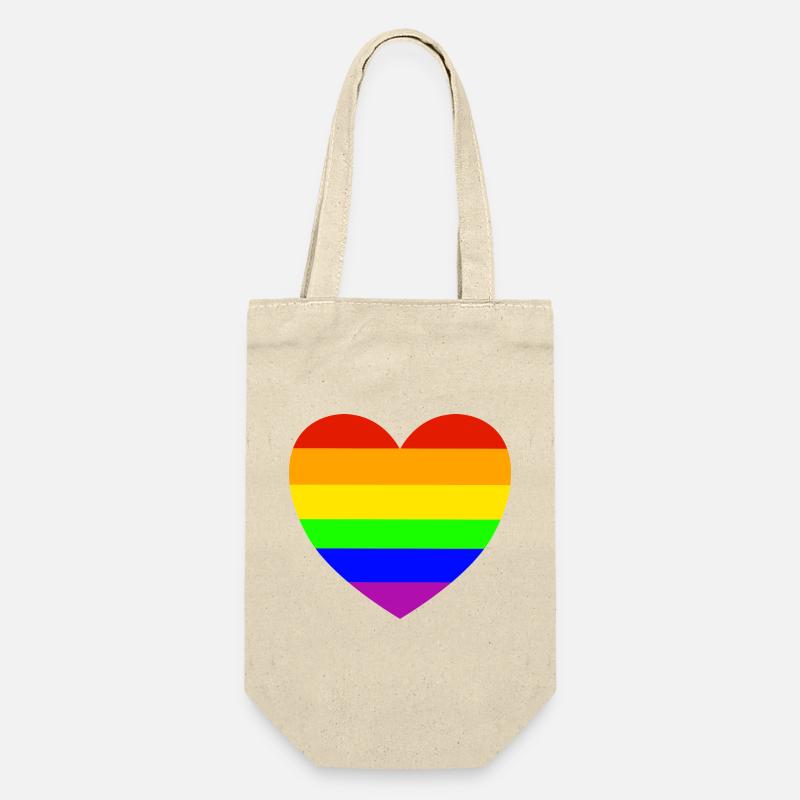 Regenbogenherz Pride Design - Geschenkbeutel für Flaschen - Natur