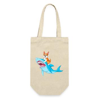 Corgi-Reithai lustiges Tierhemd - Geschenkbeutel für Flaschen - Natur - Vorne