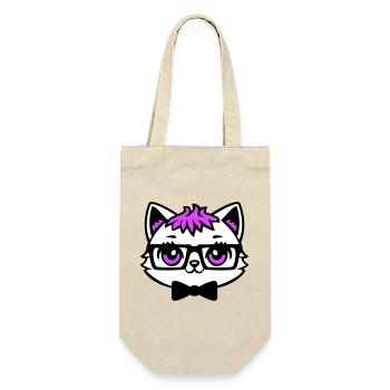 Katze Nerd Streber Brille Fliege Pink Haare Geek - Geschenkbeutel für Flaschen - Natur - Vorne