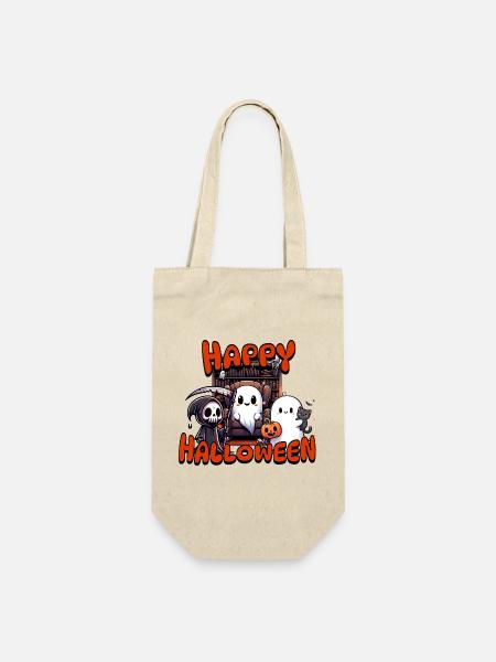 Süße Geister Halloween Szene mit Kürbis - Geschenkbeutel für Flaschen - Natur