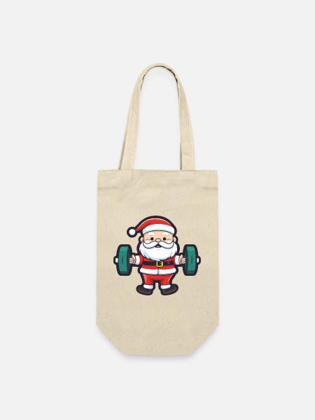 Weihnachtsmann Hantel Fitness - Geschenkbeutel für Flaschen - Natur