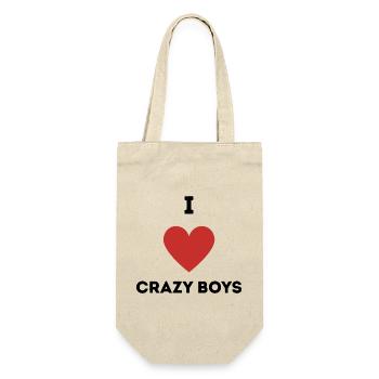 I Love Crazy Boys - Geschenkbeutel für Flaschen - Natur - Vorne