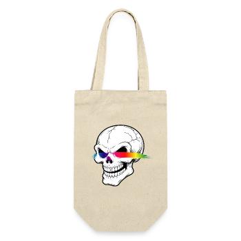 Totenkopf Neon Regenbogen Laser Augen Design   - Geschenkbeutel für Flaschen - Natur - Vorne