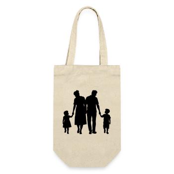 Familie Silhouette Liebe Kinder Eltern Mama Papa - Geschenkbeutel für Flaschen - Natur - Vorne