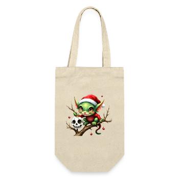 Weihnachtself mit Totenschädel - Geschenkbeutel für Flaschen - Natur - Vorne