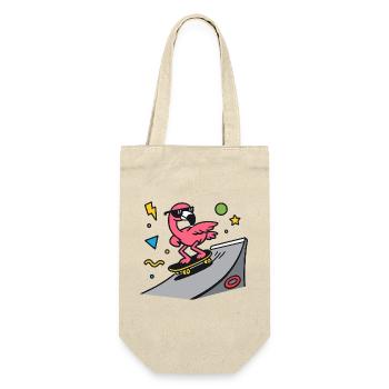 Flamingo Skater auf Rampenboard - Geschenkbeutel für Flaschen - Natur - Vorne