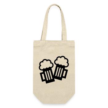 2 Bierkrug Icons Stoßen An (Bier / Maßkrüge / B) - Geschenkbeutel für Flaschen - Natur - Vorne