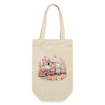 Pastel Train with Critters and Flowers - Gift Bag for Bottles - nature - Front
