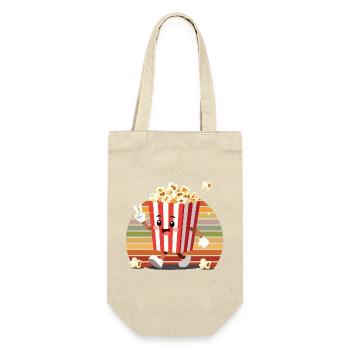 Süßer Popcorn Eimer Retro Filmabend Motiv - Geschenkbeutel für Flaschen - Natur - Vorne