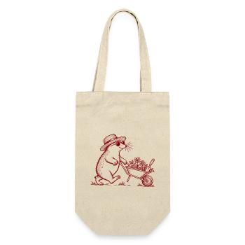 Garten Maulwurf mit Schubkarre – Vintage Line Art - Geschenkbeutel für Flaschen - Natur - Vorne