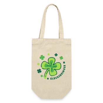 Glücksbringer – Kleeblatt - Mutmacher - Geschenkbeutel für Flaschen - Natur - Vorne