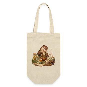Otter mischt Kräutertee - Geschenkbeutel für Flaschen - Natur - Vorne