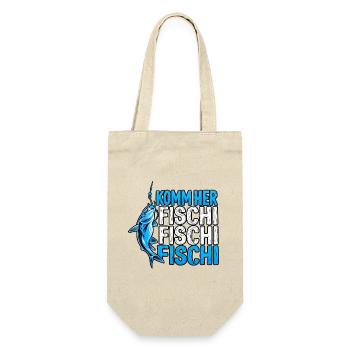 Komm Herr Fischi Angler - Geschenkbeutel für Flaschen - Natur - Vorne