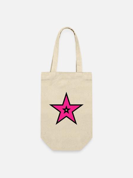 Pink Star auf Schwarz - Geschenkbeutel für Flaschen - Natur