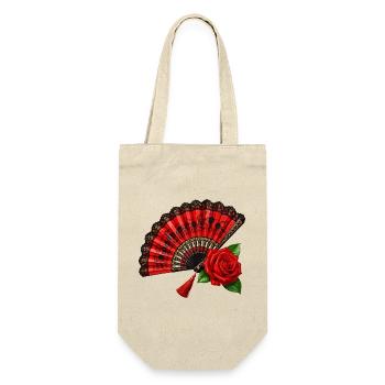Spanischer Fächer mit Rose - Geschenkbeutel für Flaschen - Natur - Vorne