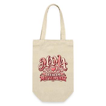 Mama im Wirbel Liebe im Mittelpunkt | Mama Spruch - Geschenkbeutel für Flaschen - Natur - Vorne