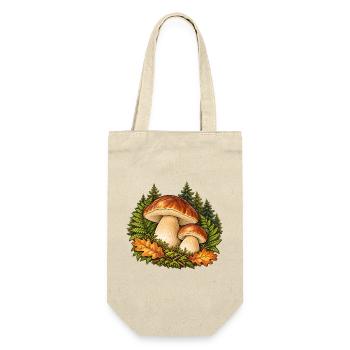 Steinpilze mit Farn und Eichenlaub - Geschenkbeutel für Flaschen - Natur - Vorne