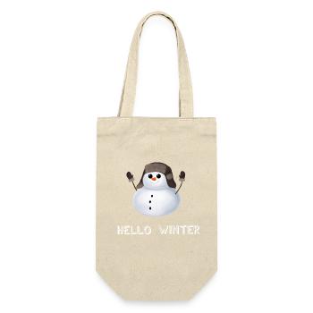 Hello Winter - Schneemann mit Uschanka - Geschenkbeutel für Flaschen - Natur - Vorne
