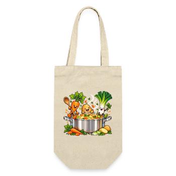 Fröhliche Gemüsefreunde kochen Suppe  - Geschenkbeutel für Flaschen - Natur - Vorne