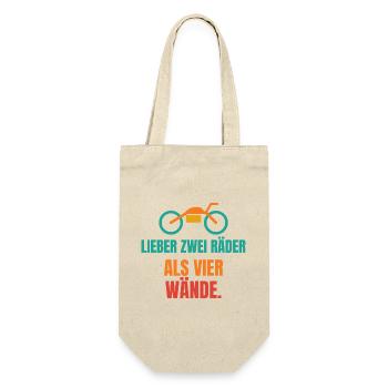Lieber zwei Räder als vier Wände – Motorrad - Geschenkbeutel für Flaschen - Natur - Vorne