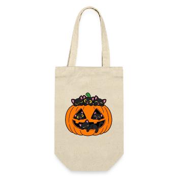 Katzen in einem Halloween-Kürbis - Geschenkbeutel für Flaschen - Natur - Vorne