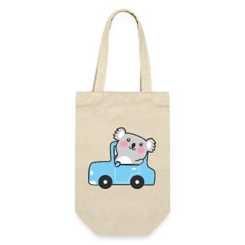 Koala in einem winzigen blauen Auto - Geschenkbeutel für Flaschen - Natur - Vorne