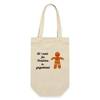 Lebkuchen Weihnachtsdesign, Gingerbread - Geschenkbeutel für Flaschen - Natur - Vorne