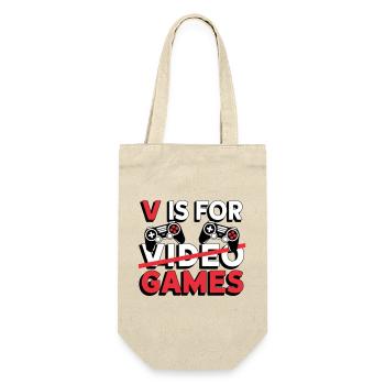 V steht für Video Games Funny - Geschenkbeutel für Flaschen - Natur - Vorne