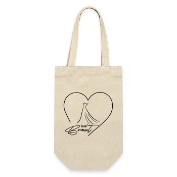 Team Braut! Herz & Brautkleid, personalisierbar - Geschenkbeutel für Flaschen - Natur - Vorne