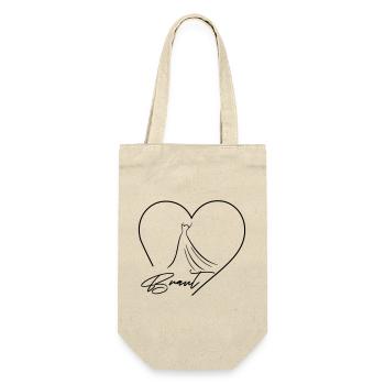 Team Braut! Herz & Brautkleid, personalisierbar - Geschenkbeutel für Flaschen - Natur - Vorne