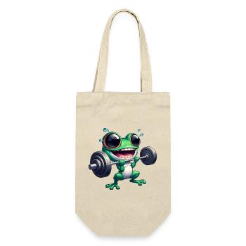 Frosch Fitness Hantel Workout Bodybuilding Gym - Geschenkbeutel für Flaschen - Natur - Vorne