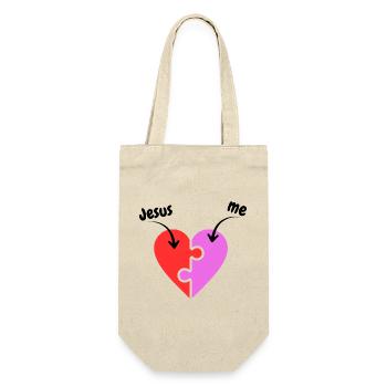 Jesus & me - Heart - Puzzle - christlich - Geschenkbeutel für Flaschen - Natur - Vorne