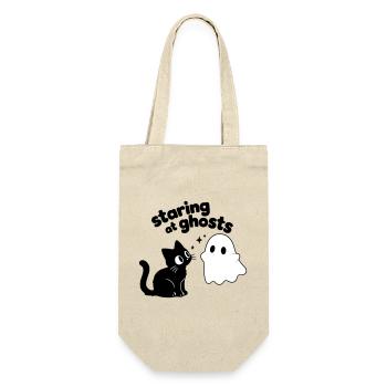 Süße Katze trifft Geist | Minimal Halloween Motiv - Geschenkbeutel für Flaschen - Natur - Vorne