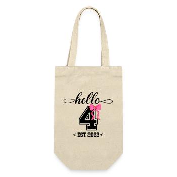 Hello 4 Est 2022 Mädchen Geburtstag Design - Geschenkbeutel für Flaschen - Natur - Vorne