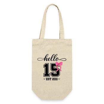 Hello 15 Est 2011 Mädchen Geburtstag Design - Geschenkbeutel für Flaschen - Natur - Vorne