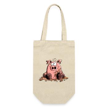 Schwein im Schlamm - Schweine - Sau - Wutz - Geschenkbeutel für Flaschen - Natur - Vorne