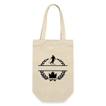 Kanada Ahornblatt mit Skifahrer, Skilorbeerkranz - Geschenkbeutel für Flaschen - Natur - Vorne