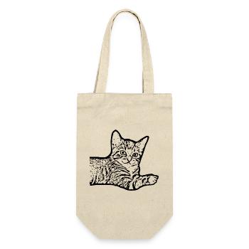 Katze schwarz Katzenbaby Kätzchen  - Geschenkbeutel für Flaschen - Natur - Vorne