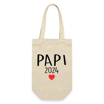 Papa - Werdender Papa 2024 - Geschenkbeutel für Flaschen - Natur - Vorne