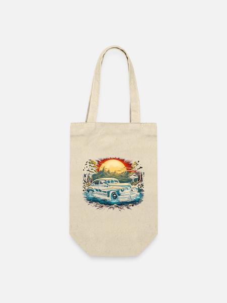 Retro Auto 04 - Geschenkbeutel für Flaschen - Natur