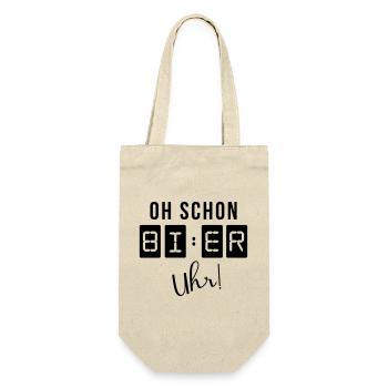 Oh schon Bier Uhr - Geschenkbeutel für Flaschen - Natur - Vorne