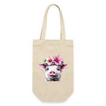Hibiskuskrone Schwein - Geschenkbeutel für Flaschen - Natur - Vorne
